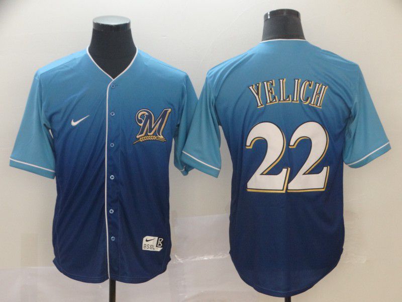 Men Milwaukee Brewers #22 Yelich Blue Nike Fade MLB Jersey->chicago bears->NFL Jersey